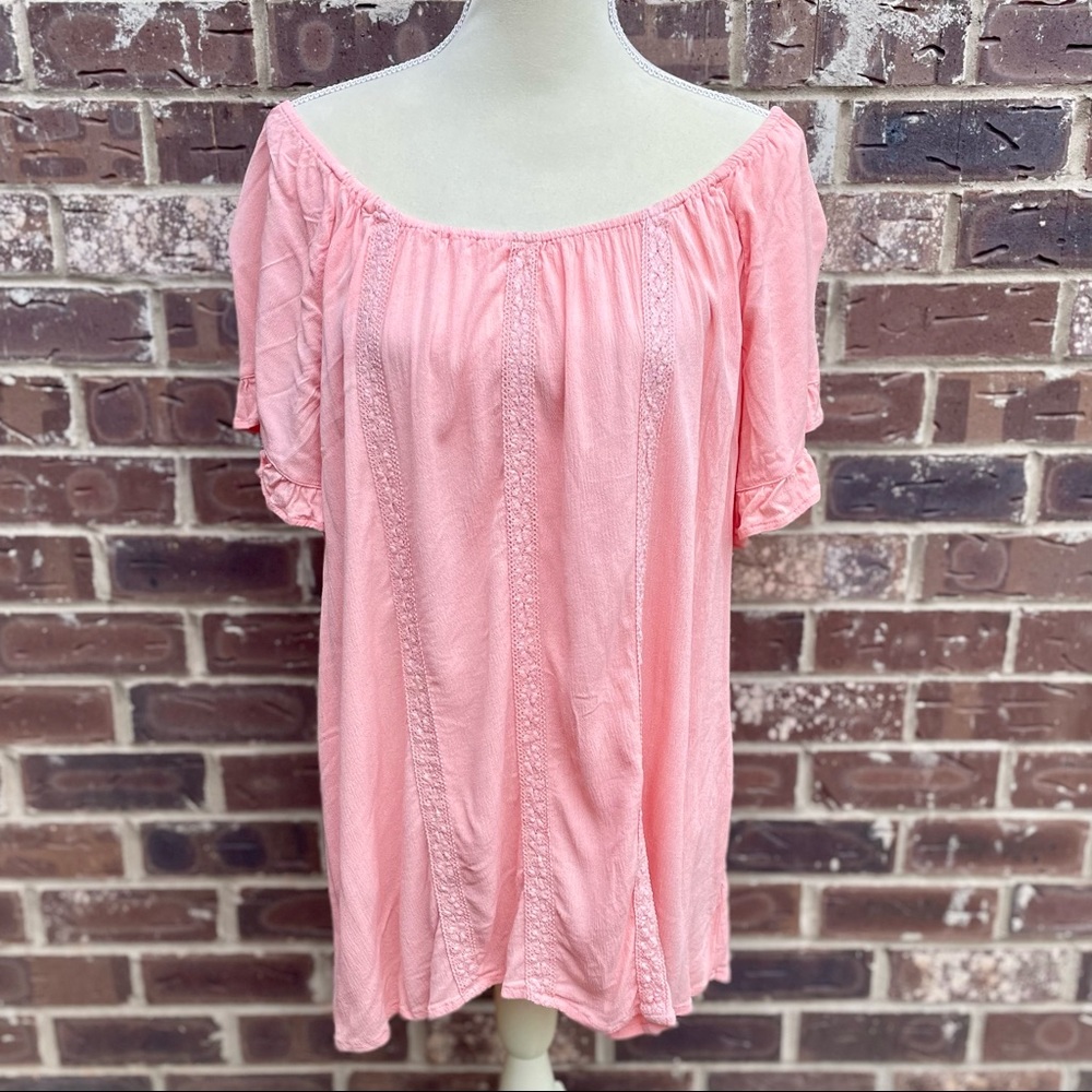 NEW Torrid 2X Off-Shoulder Coral Gauze Embroidered Top | NWOT